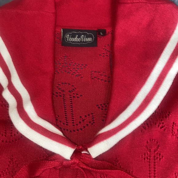 RED VOODOO VIXEN RETRO Sailor L ROCKABILLY 60S CARDIGAN SWEATER - Picture 4 of 5